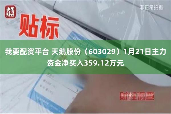 我要配资平台 天鹅股份（603029）1月21日主力资金净买入359.12万元